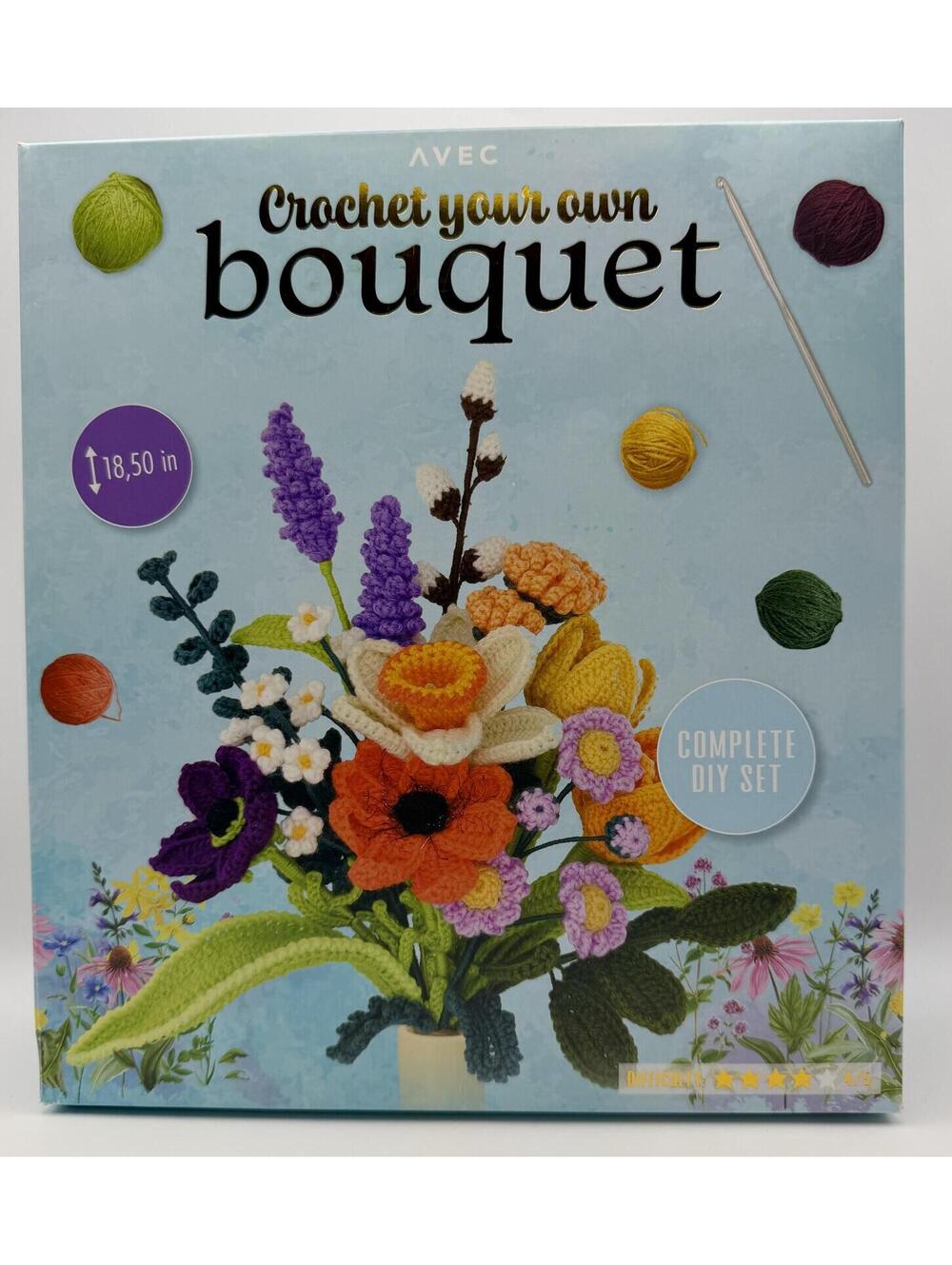 Crochet Your Own Bouquet Complete DIY Set -Beginner Flower Kit with Yarn & Tools